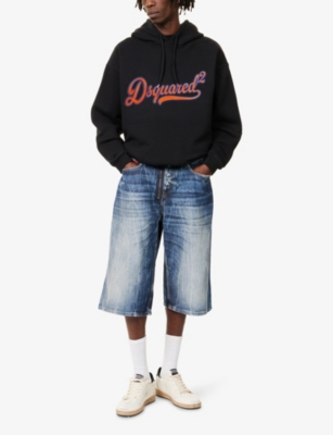 Dsquared2 Mens Black Embossed-text Relaxed-fit Cotton-jersey Hoody In Black