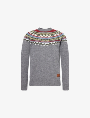 Dsquared2 Mens Multicolor Jacquard Intarsia Logo-patch Wool Knitted Jumper In Gray
