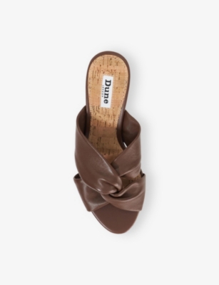 DUNE: Kacee Twist-Strap Leather Wedge Mules