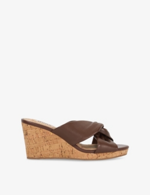 DUNE: Kacee Twist-Strap Leather Wedge Mules