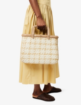 Rodo Womens Wicker And Leather Tote Bag Willow Lamb