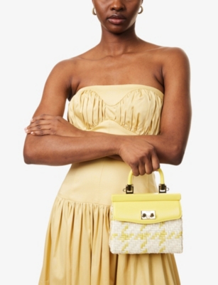 Rodo Womens Yellow/ Light Weave Mini Paris Woven And Leather Top-handle Bag
