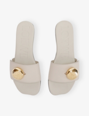 LOEWE: Pebble Flat Leather Slides
