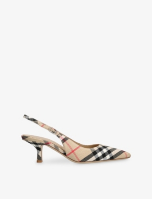 Burberry Check Print Slingbacks With Laminated Accents