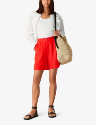 Whistles Womens Red Tara High-rise Linen Shorts
