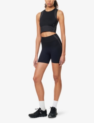 On Womens Black Eclipse Studio Cropped Knitted Top In Multi
