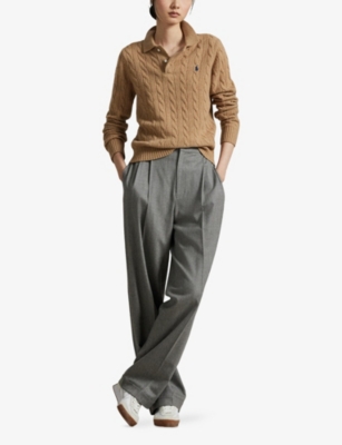 Polo Ralph Lauren Womens Collection Camel Melange Brand-embroidered Wool And Cashmere Jumper In Brown