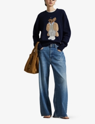 Polo Ralph Lauren Womens Polo Bear Embroidered Wool And Cashmere Jumper Hunter Navy In Blue