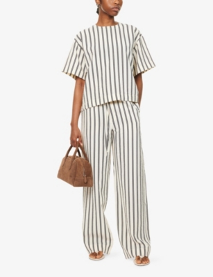 Polo Ralph Lauren Nylon Crinkle Wide Leg Pants Stripe White Black