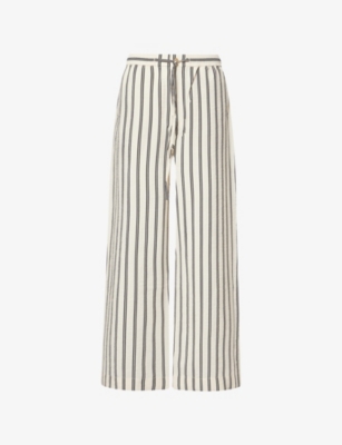 Polo Ralph Lauren Nylon Crinkle Wide Leg Pants Stripe White Black