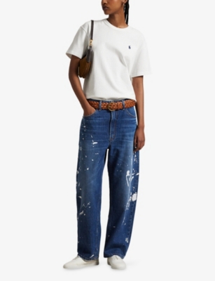 Polo Ralph Lauren Womens Quibell Wash Paint-splatter Tapered-leg Mid-rise Jeans In Multi