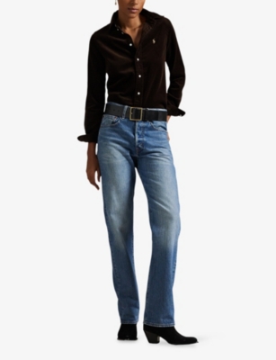 Polo Ralph Lauren Womens Dark Beech Polo-pony Embroidered Cotton-corduroy Shirt In Brown