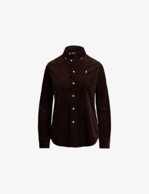 Polo Ralph Lauren Womens Dark Beech Polo-pony Embroidered Cotton-corduroy Shirt In Brown