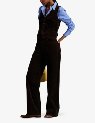 Polo Ralph Lauren Womens Dark Beech Wide-leg High-rise Cotton-corduroy Trousers In Brown