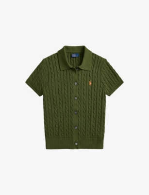 Polo Ralph Lauren Womens Supply Olive Logo-embroidered Short-sleeved Cotton-knit Cardigan In Multi