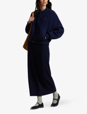 POLO RALPH LAUREN: Logo-Embroidered Cable-Knit Wool and Cashmere-Blend Bomber Jacket
