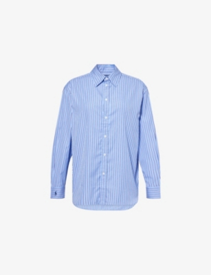 Womens Polo Ralph Lauren Striped Curved-Hem Cotton-Poplin Shirt