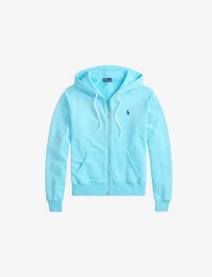 Womens Polo Ralph Lauren Logo-Embroidered Zip-Up Cotton-Blend Hoody
