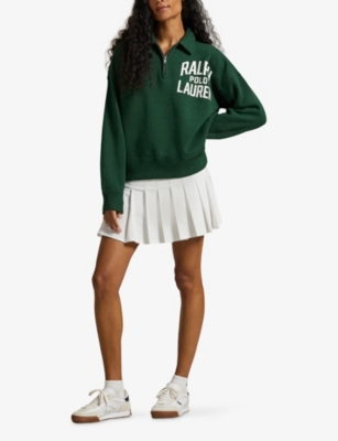Polo Ralph Lauren Womens Northwest Pine Branded-print Half-zip Cotton-blend Sweatshirt In Green