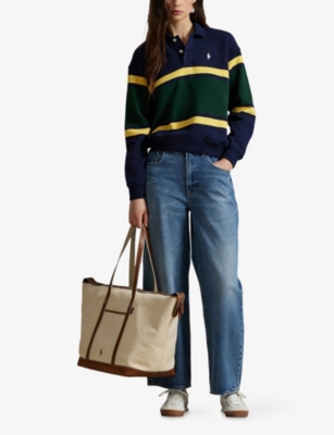 Polo Ralph Lauren Womens Striped Fleece Long-sleeve Rugby Polo Shirt Navy Multi In Multi