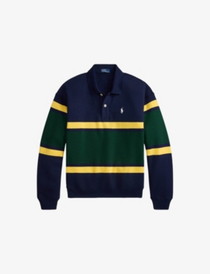 Polo Ralph Lauren Womens Striped Fleece Long-sleeve Rugby Polo Shirt Navy Multi In Multi