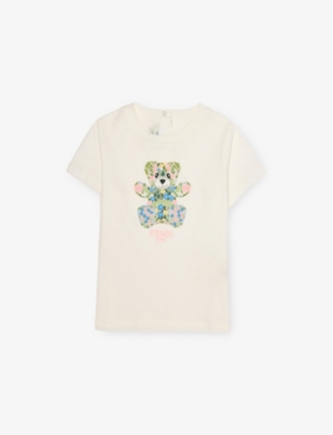 FENDI: Floral Bear-Print Cotton-Jersey T-Shirt 18-36 Months