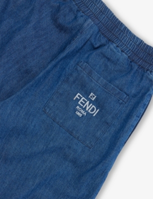 FENDI: Brand-Embroidery Wide-Leg Denim Jeans 8-12 Years