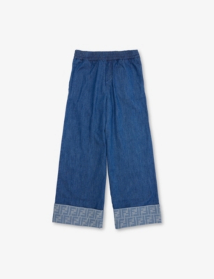 FENDI: Brand-Embroidery Wide-Leg Denim Jeans 8-12 Years