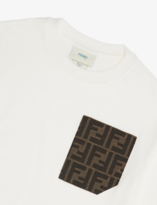 Fendi Ff-pocket Crewneck Cotton-jersey T-shirt  4-12+ Years Whit In White