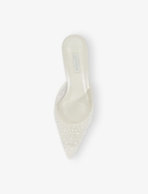 Dune Womens Cuddling Embellished Kitten-heel Mesh Mules Ivory Synthetic Eur 41 / 8 Uk