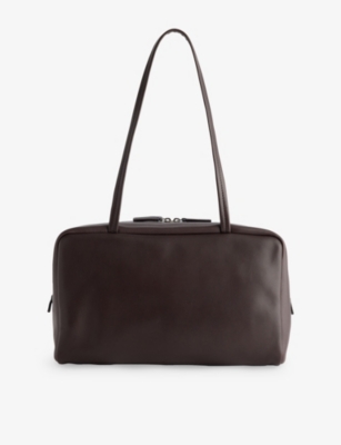 The Row Womens Astra Bowling Leather Shoulder Bag Dark Brown Ans