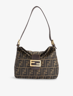 RESELFRIDGES: Pre-Loved Fendi Zucca Canvas Double Flap Canvas Shoulder Bag