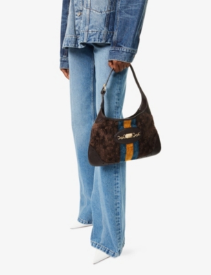 RESELFRIDGES: Pre-Loved Gucci Horsebit Web Hobo Leather And Velvet Shoulder Bag