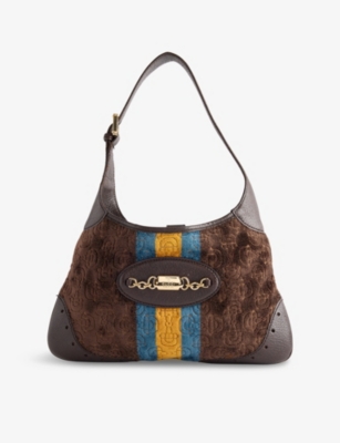 RESELFRIDGES: Pre-Loved Gucci Horsebit Web Hobo Leather And Velvet Shoulder Bag