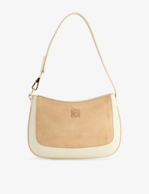 RESELFRIDGES: Pre-Loved Loewe Anagram Suede and Leather Shoulder Bag