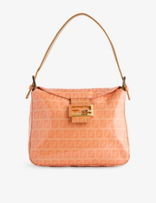 RESELFRIDGES: Pre-Loved Fendi Crystal Double-Flap Patent Coated-Canvas Shoulder Bag