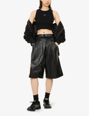 Team Wang Design Omens Black Logo-print Ribbed Stretch-cotton Tank Top In Black