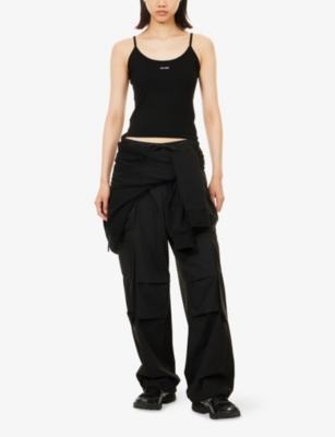 Team Wang Design Omens Black Logo-print Ribbed Stretch-knit Camisole Top Xs In Black