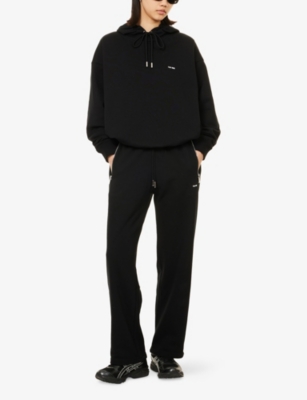 Team Wang Design Omens Black Logo-print Straight-leg Cotton-blend Jogging Bottoms Xs In Black