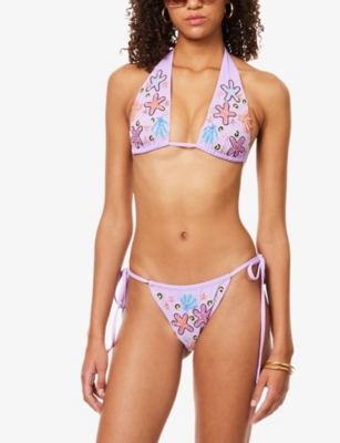 OCEANUS WOMENS OCEANUS FIA TROPICAL RHINESTONE-EMBELLISHED BIKINI 