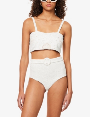 OCEANUS: Athena High-Rise Beaded Bikini Bottoms