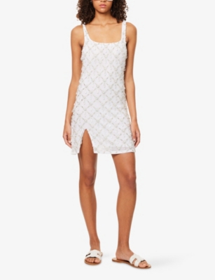 OCEANUS WOMENS SOFIA ARABELLA CRYSTAL-EMBELLISHED MINI DRESS WHITE 