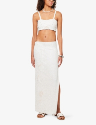 OCEANUS WOMENS LELE CROPPED BEADED TOP WHITE 