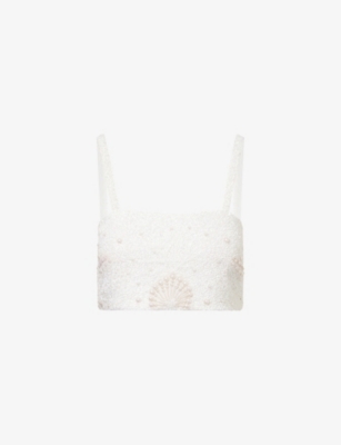 OCEANUS WOMENS LELE CROPPED BEADED TOP WHITE 