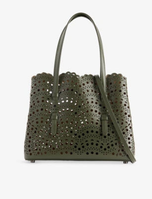 Alaïa Womens Olive Mina 25 Cut-out Pattern Leather Tote Bag