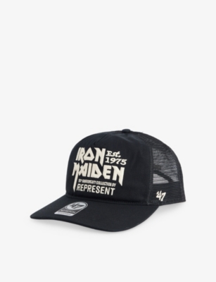 Represent Mens Washed Black  X '47 X Iron Maiden Anniversary Woven And Mesh Trucker Cap