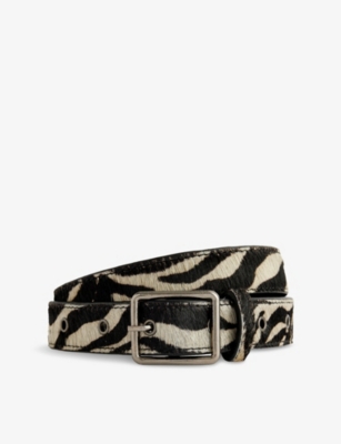 JADED LONDON WOMENS MULTI ZEBRA-PRINT PONY-HAIR LEATHER BELT 
