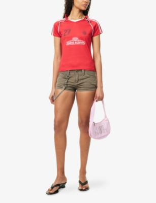 JADED LONDON WOMENS KHAKI TUCANA CARGO COTTON MINI SHORTS 