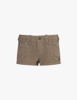 Jaded London Womens Tucana Cargo Cotton Mini Shorts Khaki