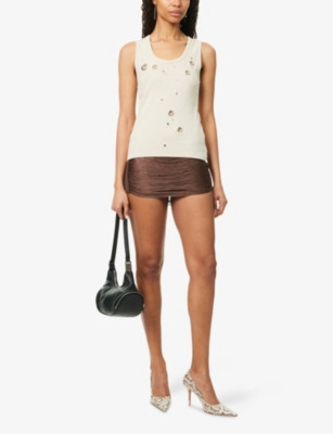 JADED LONDON WOMENS BROWN LAVINIA TASSEL WOVEN MINI SKIRT 